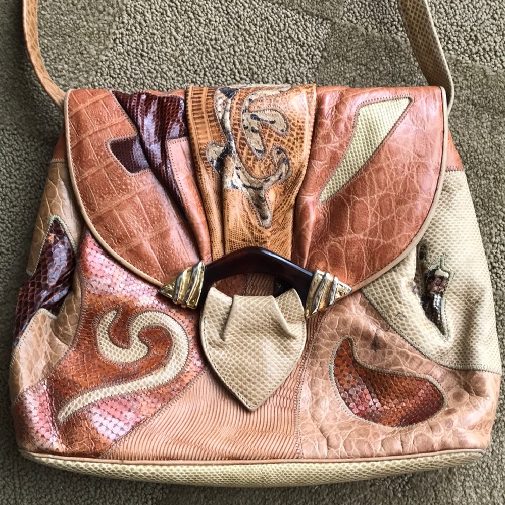 Sharif real snake skin cross body patchwork purse